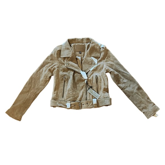 BlankNYC Cropped Suede Leather Motorcycle Jacket Sand Stoner Size Small - Picture 3 of 6